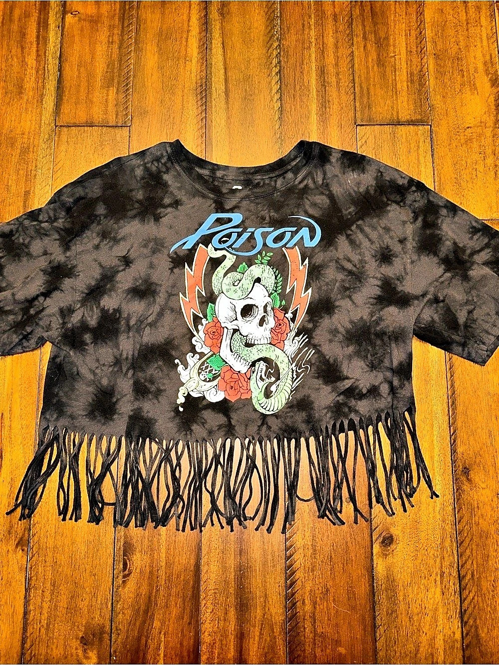 Poison Tie-Dye Fringe Graphic Tee Size XL Like New
